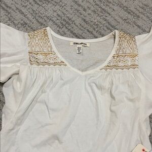 Billabong White Top with Gold Embroidered Yoke